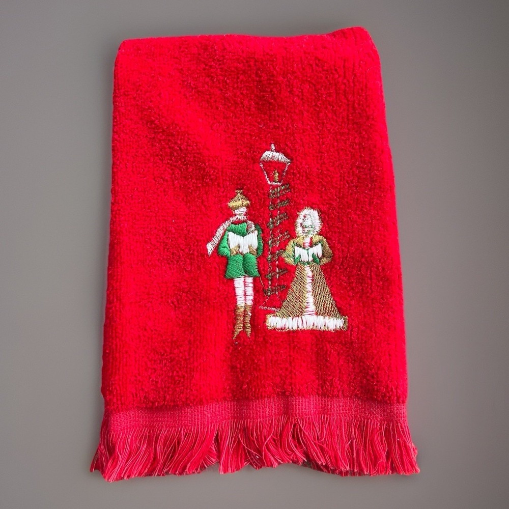 VTG Cannon Green Santa Claus Embroidered Hand Towel Set Of 3 Made In USA - Picture 5 of 11
